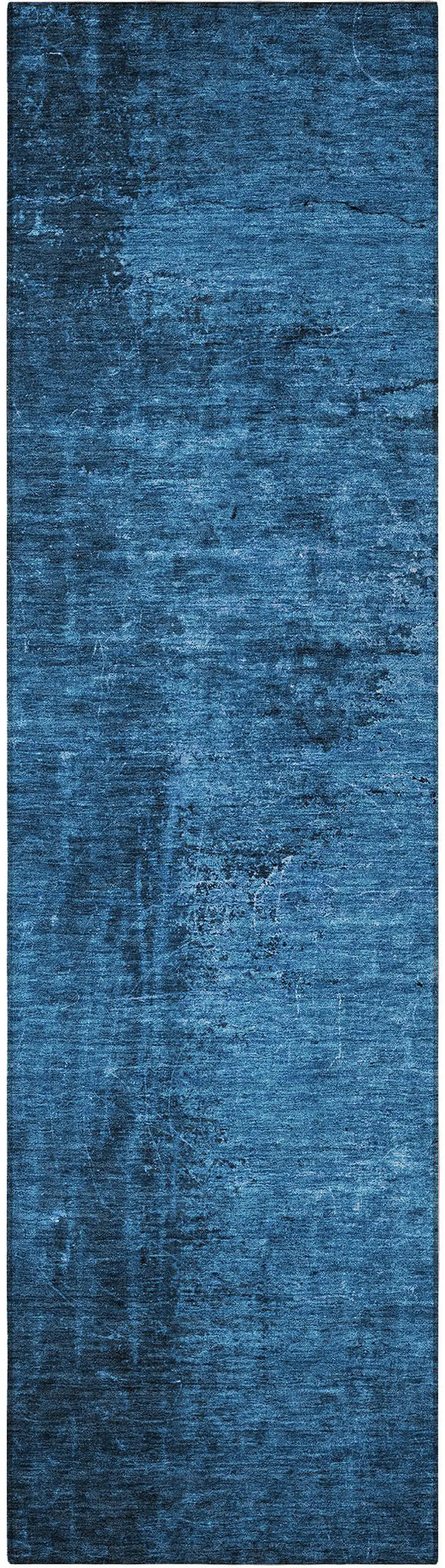 8' Runner Navy Blue Abstract Washable Non Skid Indoor Outdoor Runner Rug Photo 4