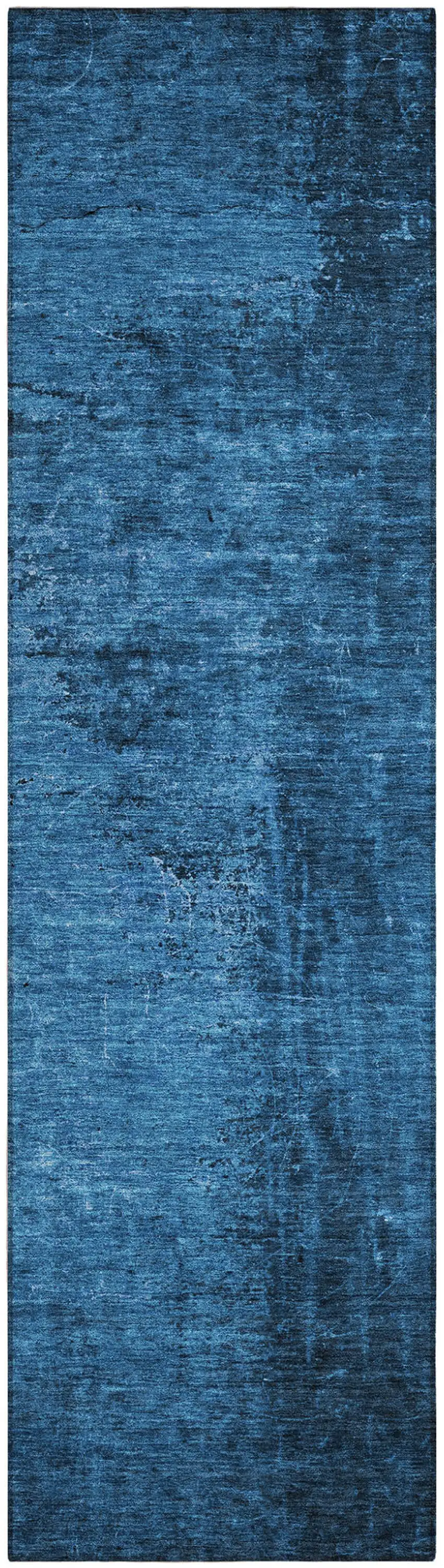 Navy Blue Abstract Washable Non Skid Indoor Outdoor Runner Rug Photo 2