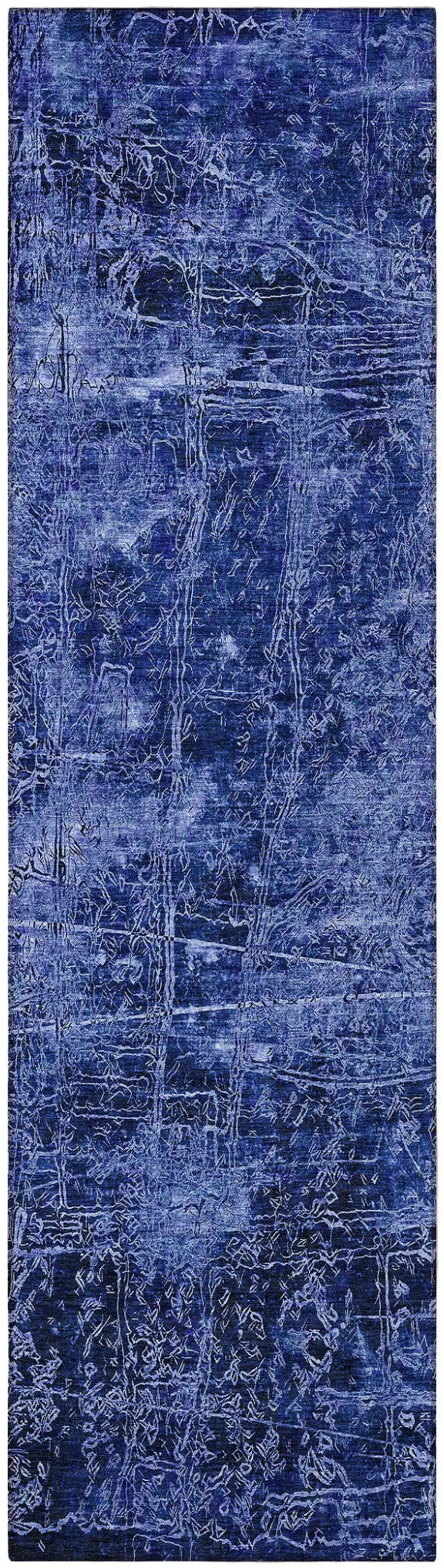 Navy Blue Abstract Washable Non Skid Indoor Outdoor Runner Rug Photo 4