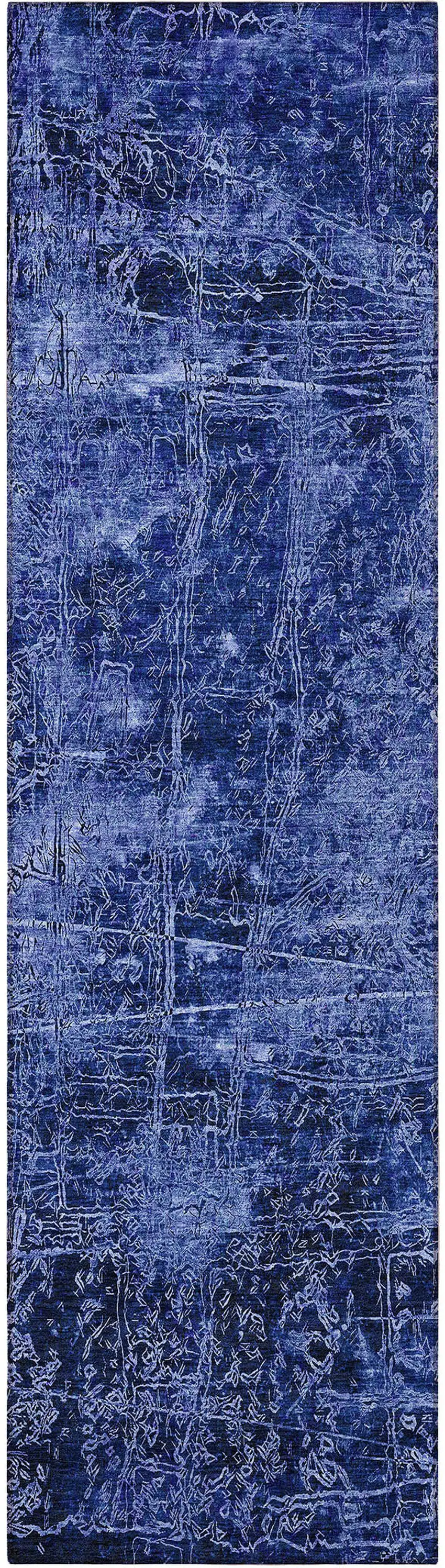 Navy Blue Abstract Washable Non Skid Indoor Outdoor Runner Rug Photo 4