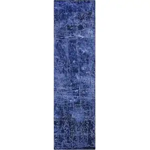 Photo of 8' Runner Navy Blue Abstract Washable Non Skid Indoor Outdoor Runner Rug