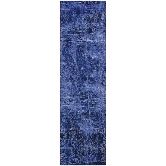 8' Runner Navy Blue Abstract Washable Non Skid Indoor Outdoor Runner Rug Photo 2