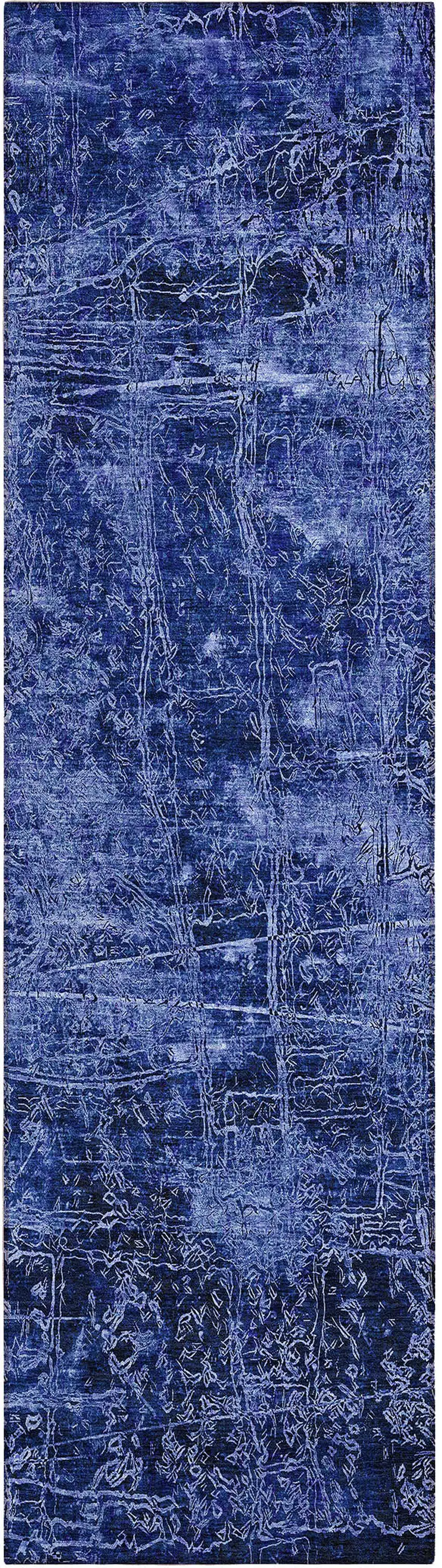 8' Runner Navy Blue Abstract Washable Non Skid Indoor Outdoor Runner Rug Photo 2