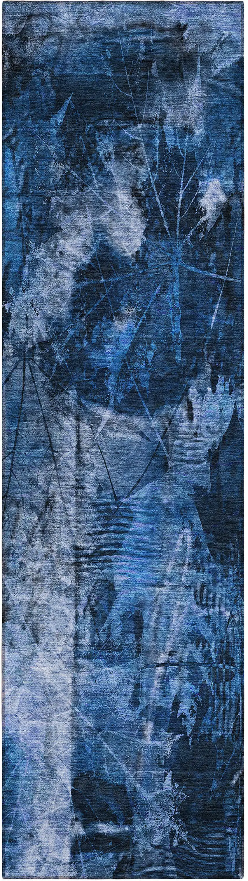 8' Runner Navy Blue Floral Washable Non Skid Indoor Outdoor Runner Rug Photo 2