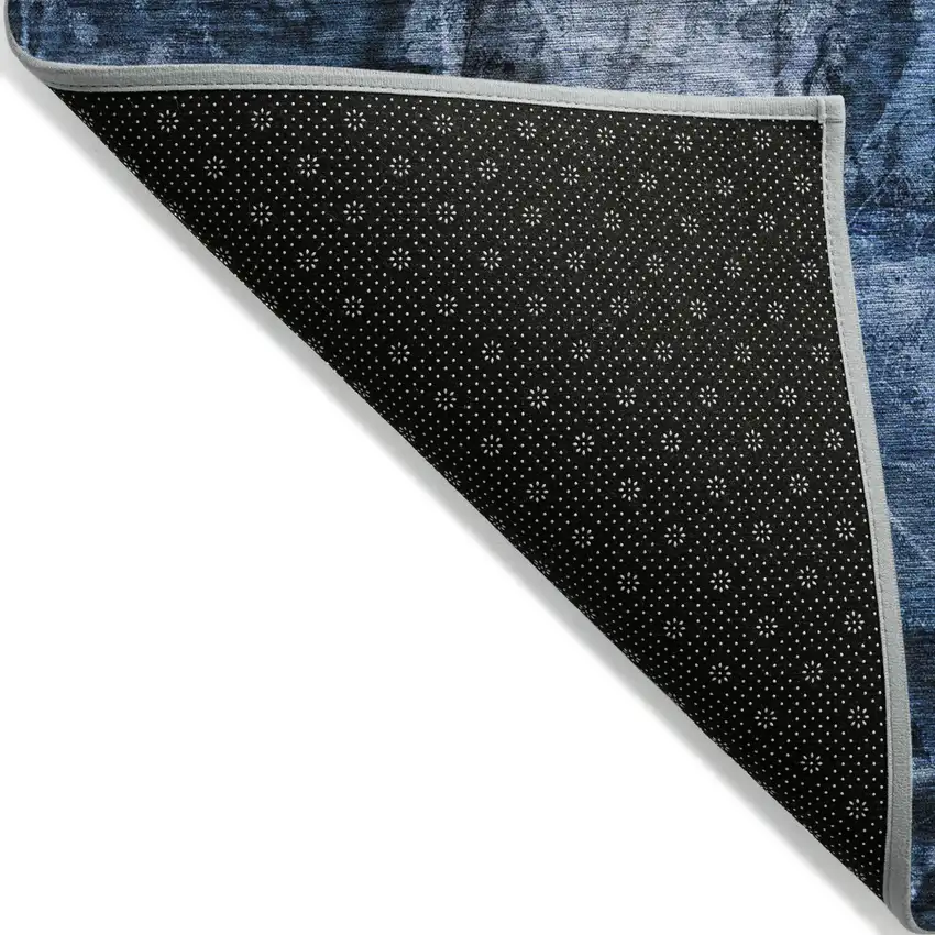 Navy Blue Floral Washable Non Skid Indoor Outdoor Runner Rug Photo 6