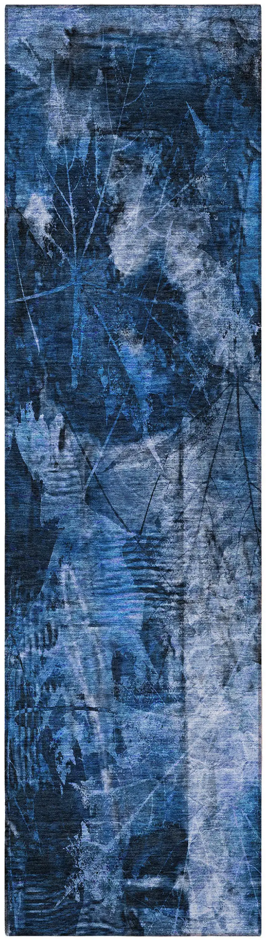 Navy Blue Floral Washable Non Skid Indoor Outdoor Runner Rug Photo 4