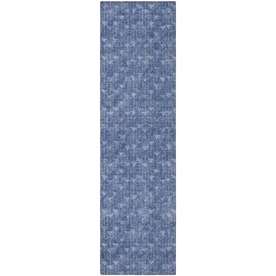 8' Runner Navy Blue Geometric Washable Non Skid Indoor Outdoor Runner Rug Photo 4