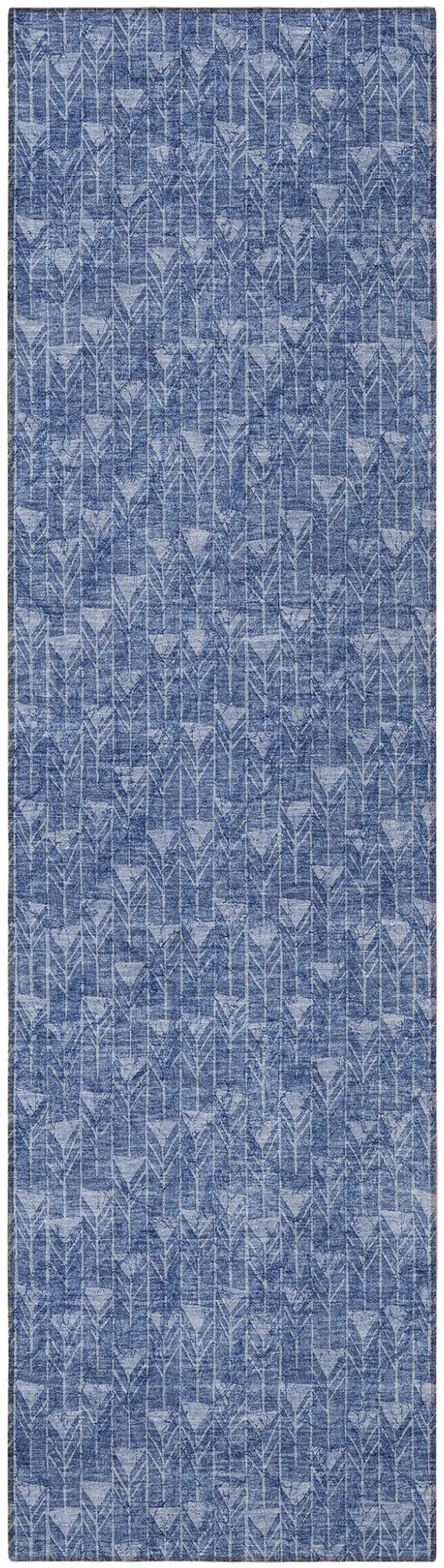 8' Runner Navy Blue Geometric Washable Non Skid Indoor Outdoor Runner Rug Photo 4