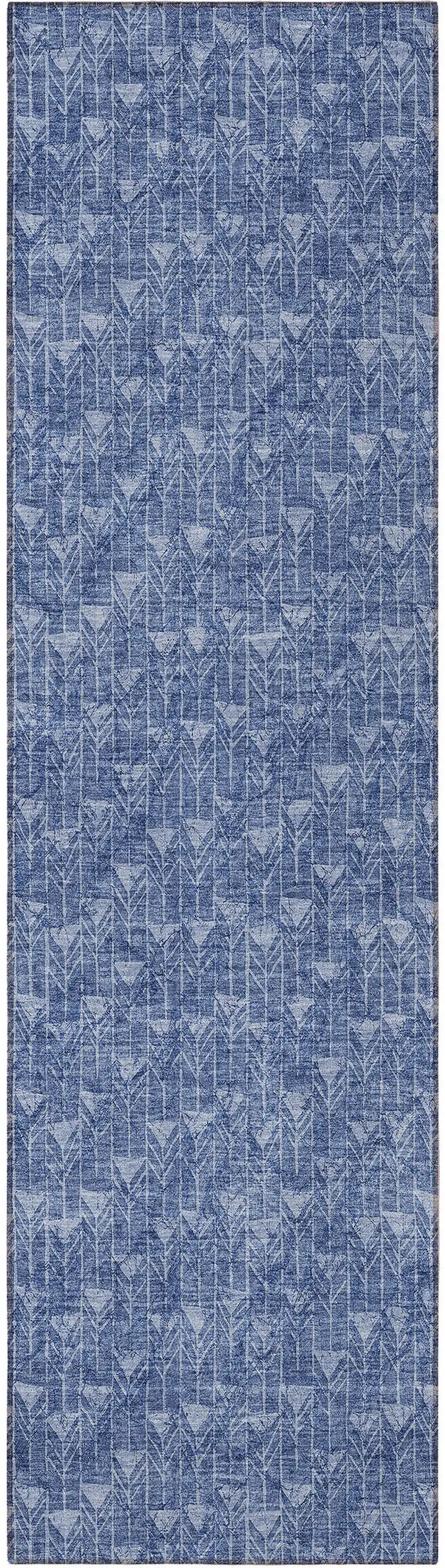 8' Runner Navy Blue Geometric Washable Non Skid Indoor Outdoor Runner Rug Photo 4