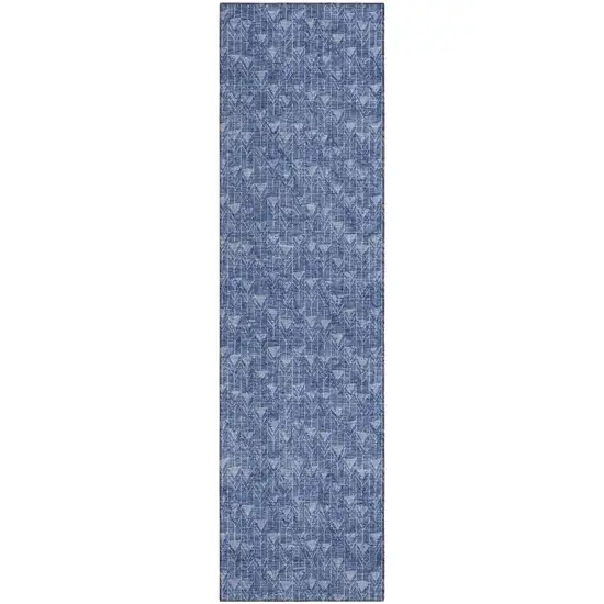 Navy Blue Geometric Washable Non Skid Indoor Outdoor Runner Rug Photo 2