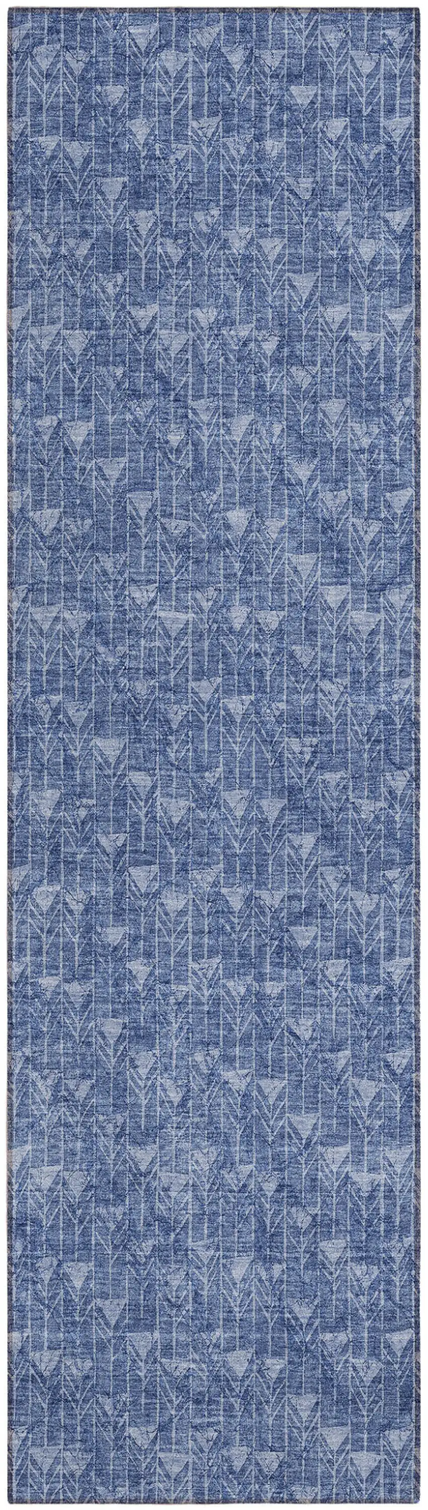 Navy Blue Geometric Washable Non Skid Indoor Outdoor Runner Rug Photo 2