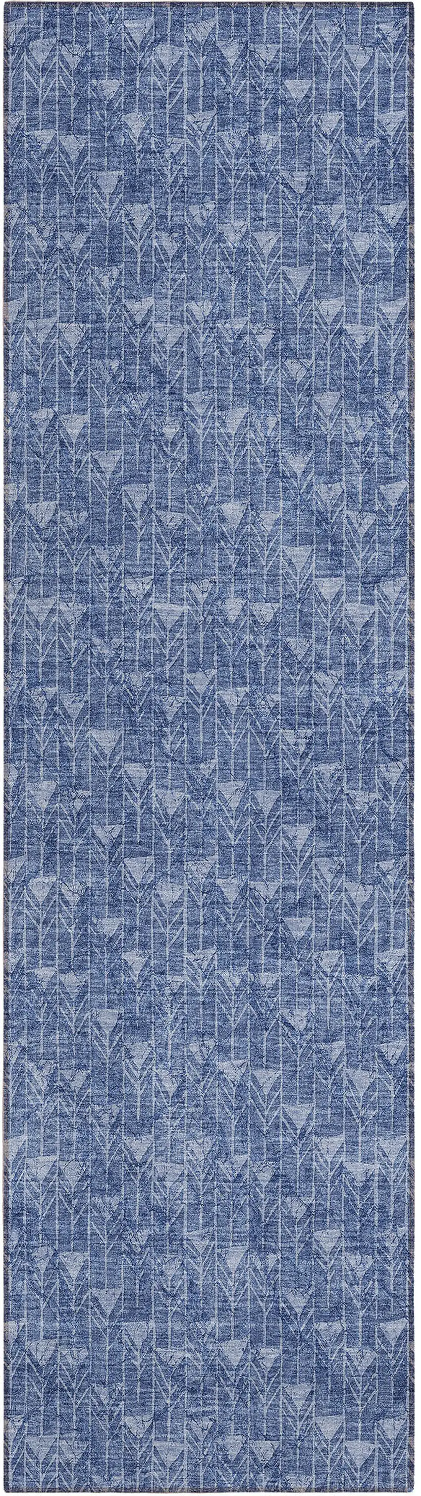 Navy Blue Geometric Washable Non Skid Indoor Outdoor Runner Rug Photo 2