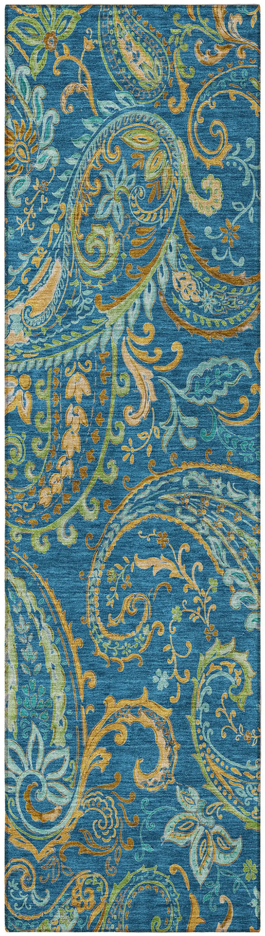 8' Runner Navy Blue Paisley Washable Non Skid Indoor Outdoor Runner Rug Photo 5