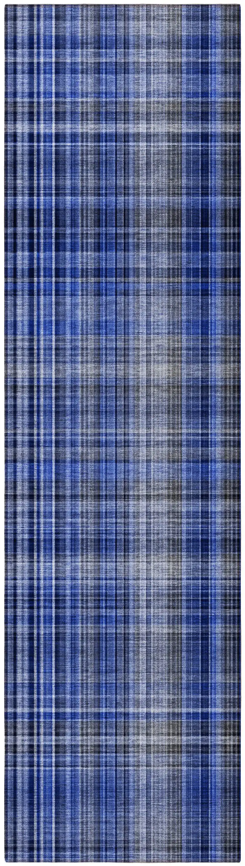Navy Blue Plaid Washable Non Skid Indoor Outdoor Runner Rug Photo 4