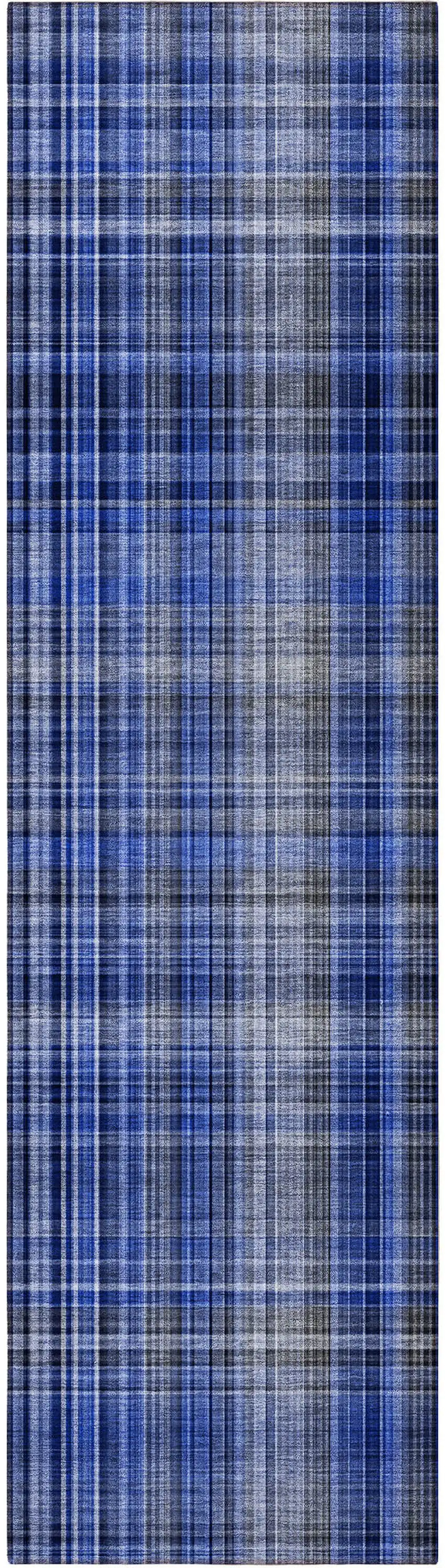 8' Runner Navy Blue Plaid Washable Non Skid Indoor Outdoor Runner Rug Photo 5