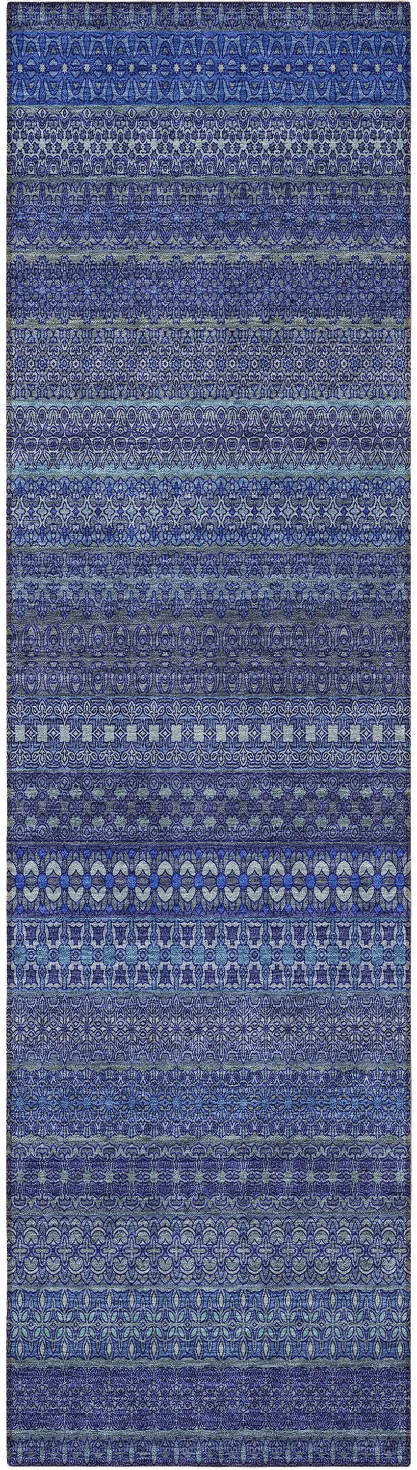 8' Runner Navy Blue Striped Washable Non Skid Indoor Outdoor Runner Rug Photo 2