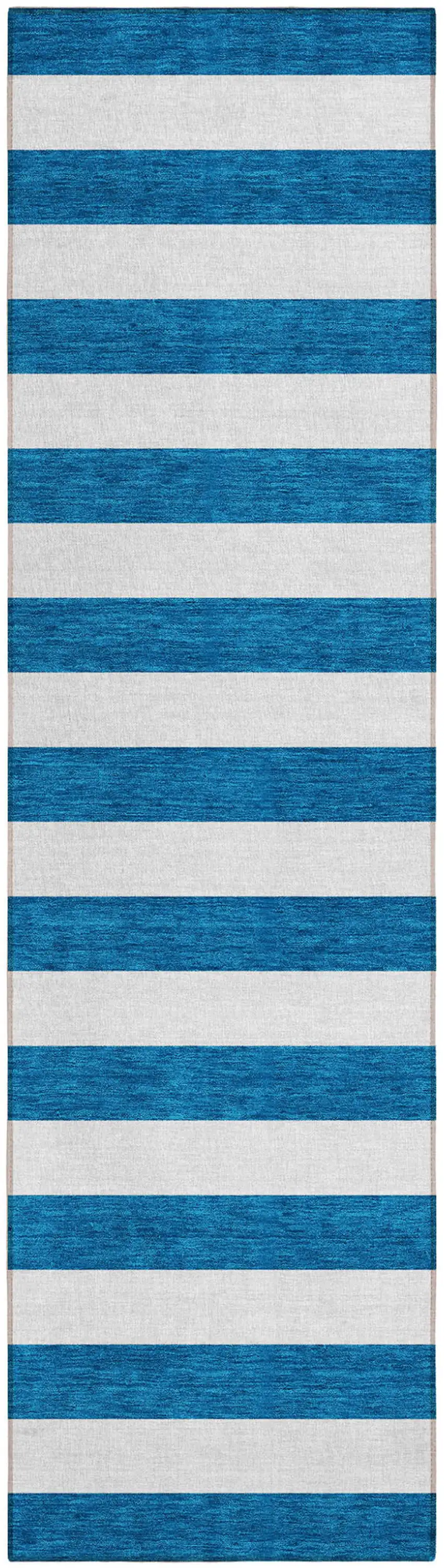 Navy Blue Striped Washable Non Skid Indoor Outdoor Runner Rug Photo 2