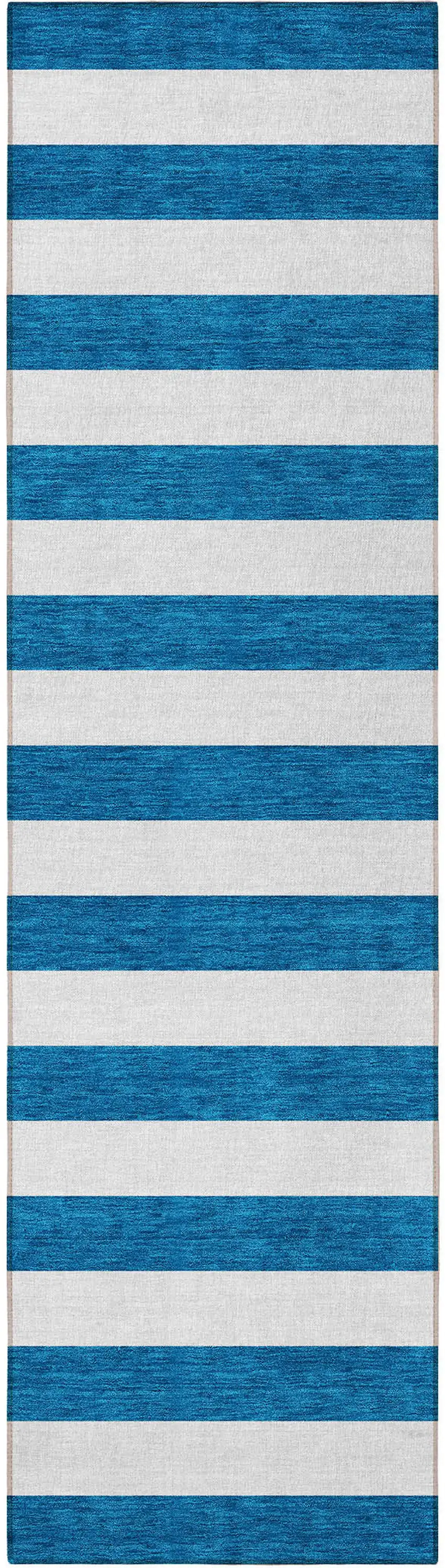 8' Runner Navy Blue Striped Washable Non Skid Indoor Outdoor Runner Rug Photo 5