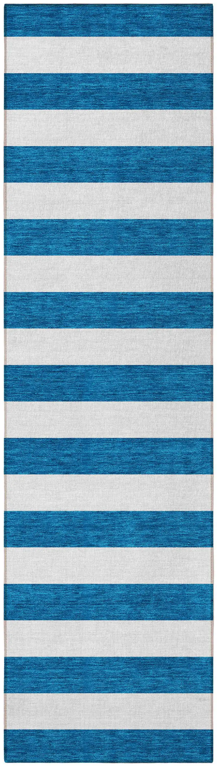 Navy Blue Striped Washable Non Skid Indoor Outdoor Runner Rug Photo 4