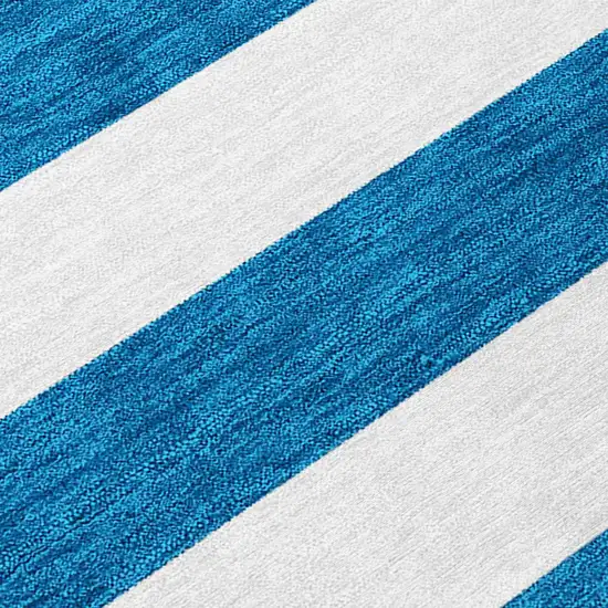 Navy Blue Striped Washable Non Skid Indoor Outdoor Runner Rug Photo 8