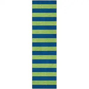 Photo of 8' Runner Navy Blue Striped Washable Non Skid Indoor Outdoor Runner Rug