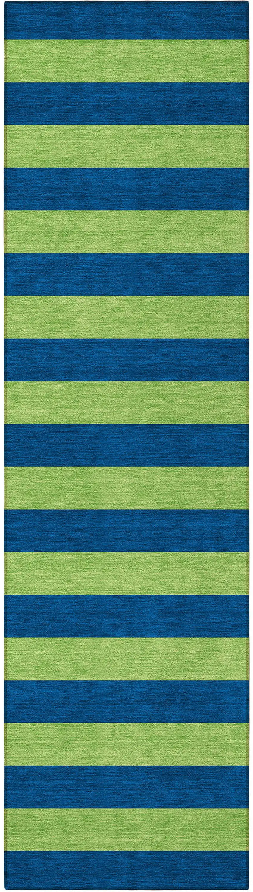 8' Runner Navy Blue Striped Washable Non Skid Indoor Outdoor Runner Rug Photo 5