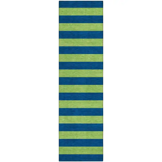 8' Runner Navy Blue Striped Washable Non Skid Indoor Outdoor Runner Rug Photo 2