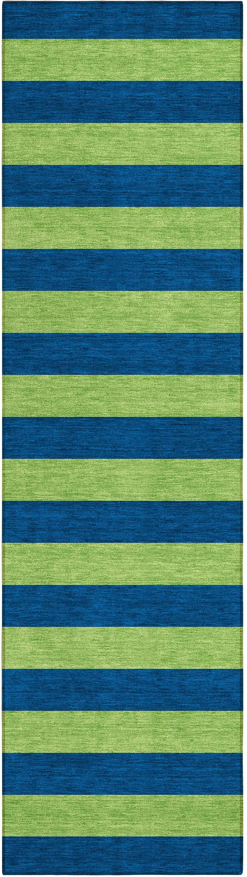 8' Runner Navy Blue Striped Washable Non Skid Indoor Outdoor Runner Rug Photo 2