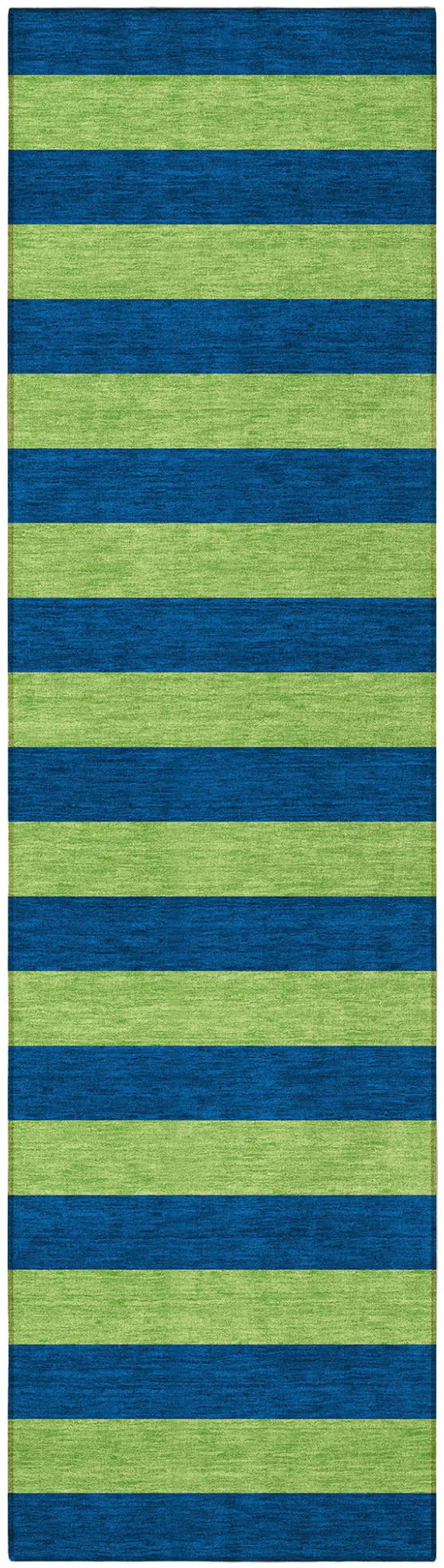 Navy Blue Striped Washable Non Skid Indoor Outdoor Runner Rug Photo 3