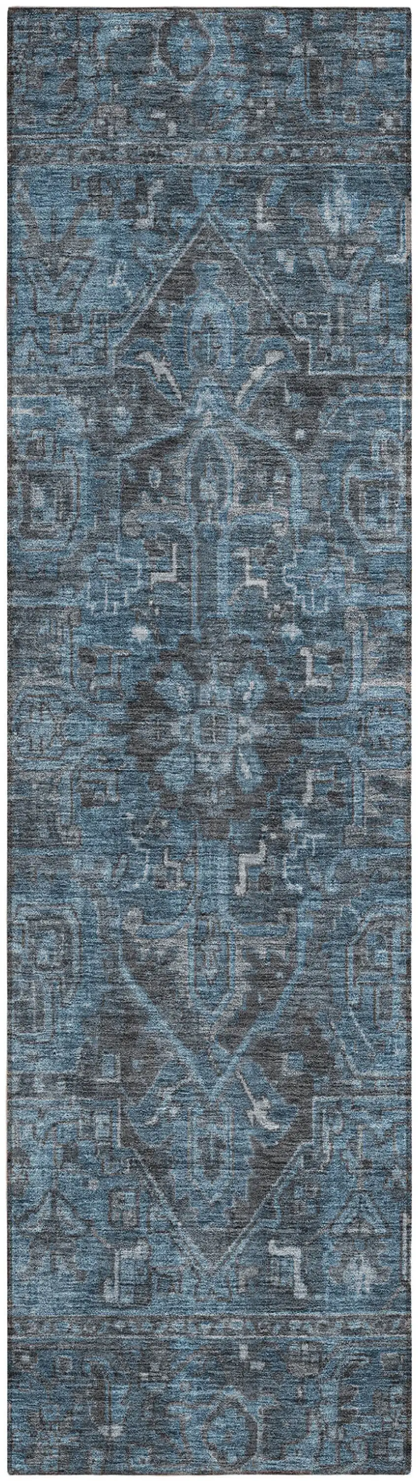 8' Runner Navy and Black Oriental Washable Non Skid Indoor Outdoor Runner Rug Photo 2