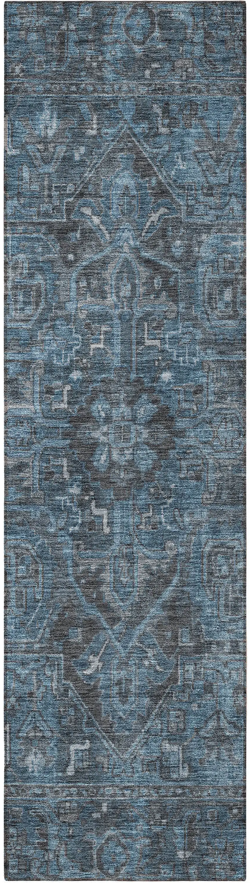 8' Runner Navy and Black Oriental Washable Non Skid Indoor Outdoor Runner Rug Photo 5