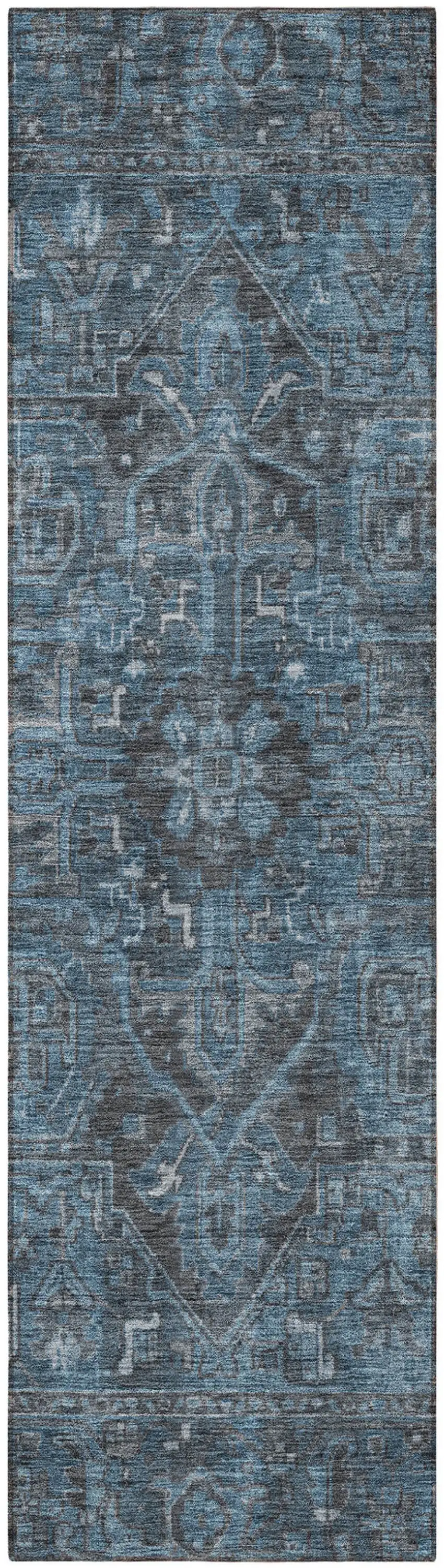 8' Runner Navy and Black Oriental Washable Non Skid Indoor Outdoor Runner Rug Photo 4
