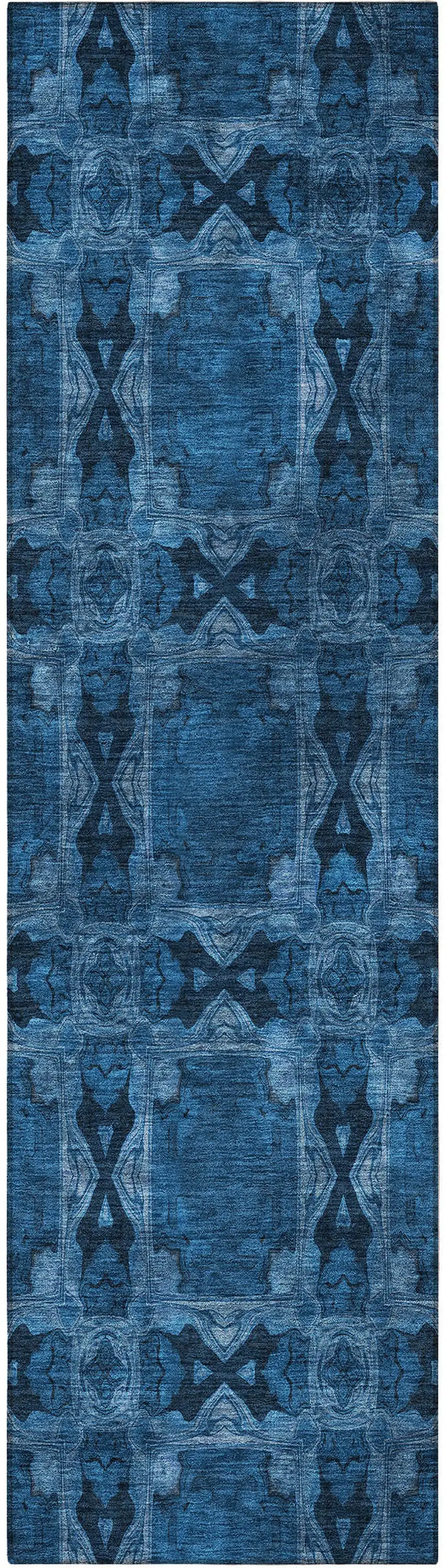 8' Runner Navy and Gray Floral Medallion Washable Non Skid Indoor Outdoor Runner Rug Photo 5