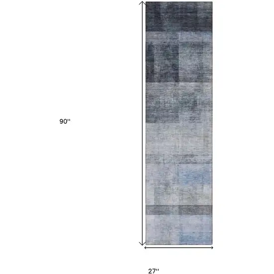 Navy and Gray Ombre Washable Non Skid Indoor Outdoor Runner Rug Photo 3