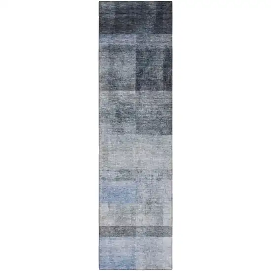 8' Runner Navy and Gray Ombre Washable Non Skid Indoor Outdoor Runner Rug Photo 5