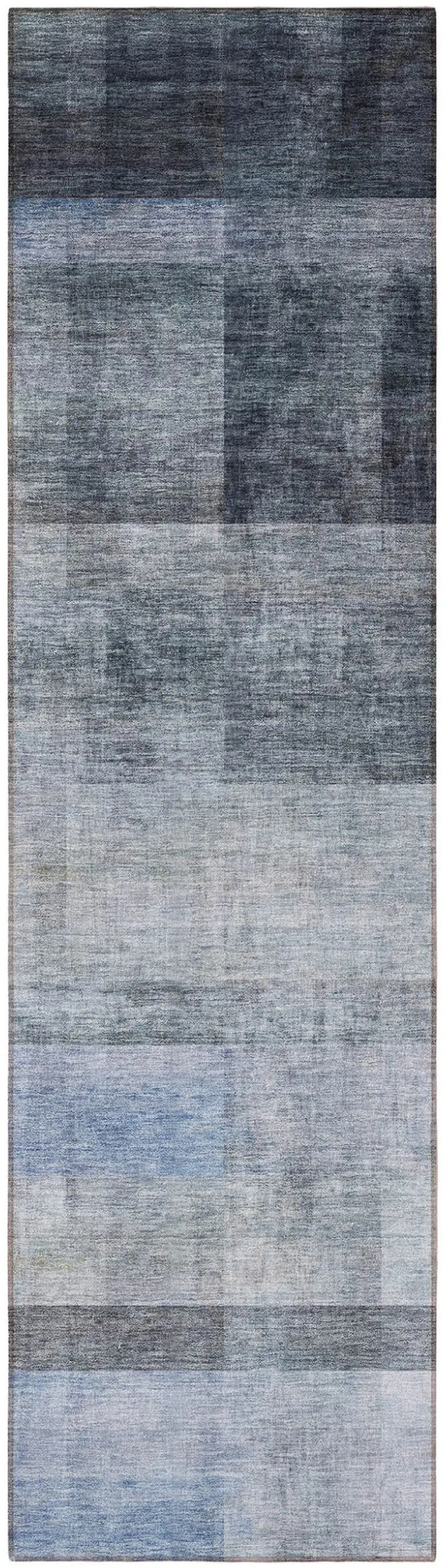 8' Runner Navy and Gray Ombre Washable Non Skid Indoor Outdoor Runner Rug Photo 5