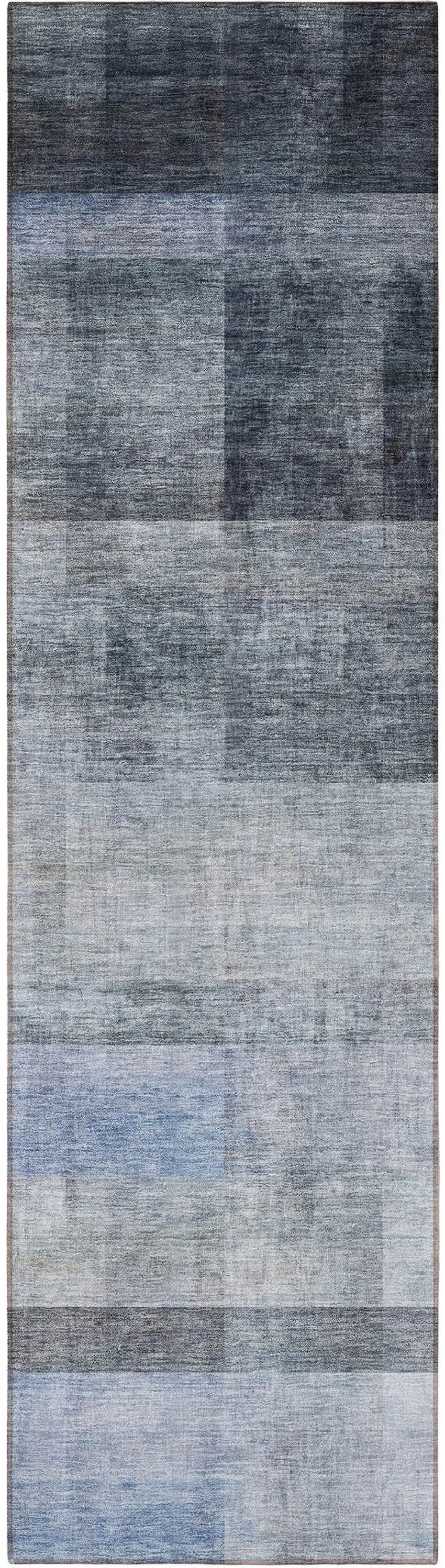 8' Runner Navy and Gray Ombre Washable Non Skid Indoor Outdoor Runner Rug Photo 5