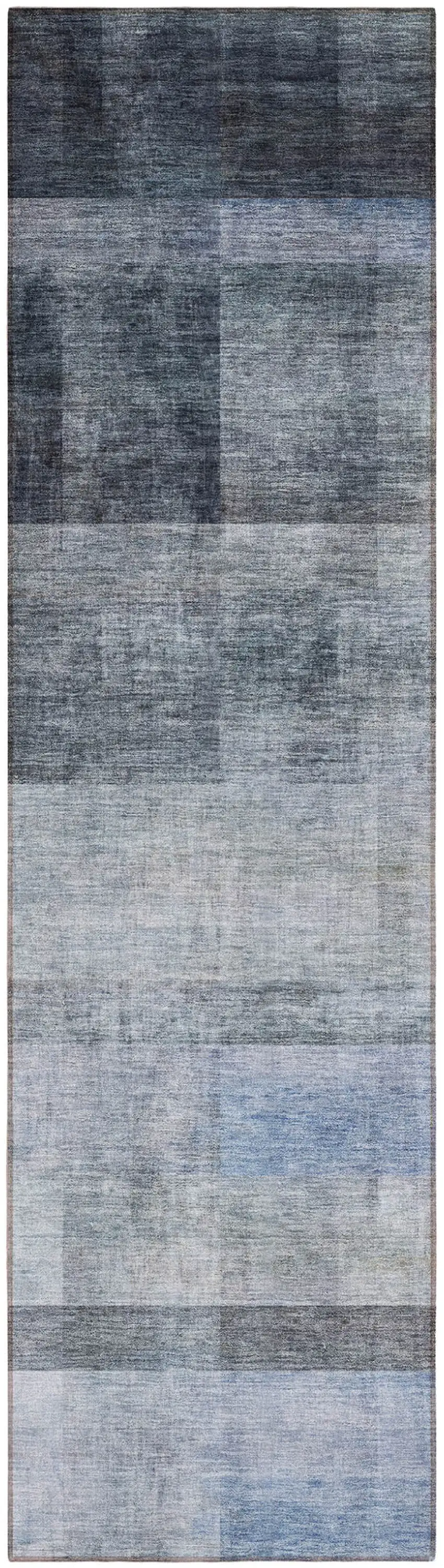 8' Runner Navy and Gray Ombre Washable Non Skid Indoor Outdoor Runner Rug Photo 2