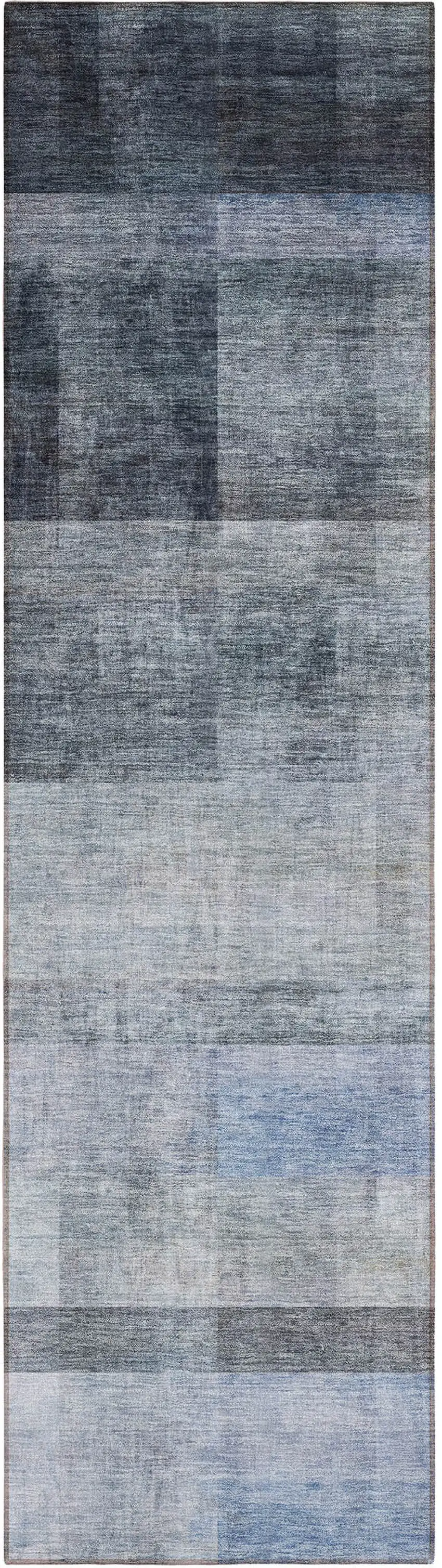 8' Runner Navy and Gray Ombre Washable Non Skid Indoor Outdoor Runner Rug Photo 2