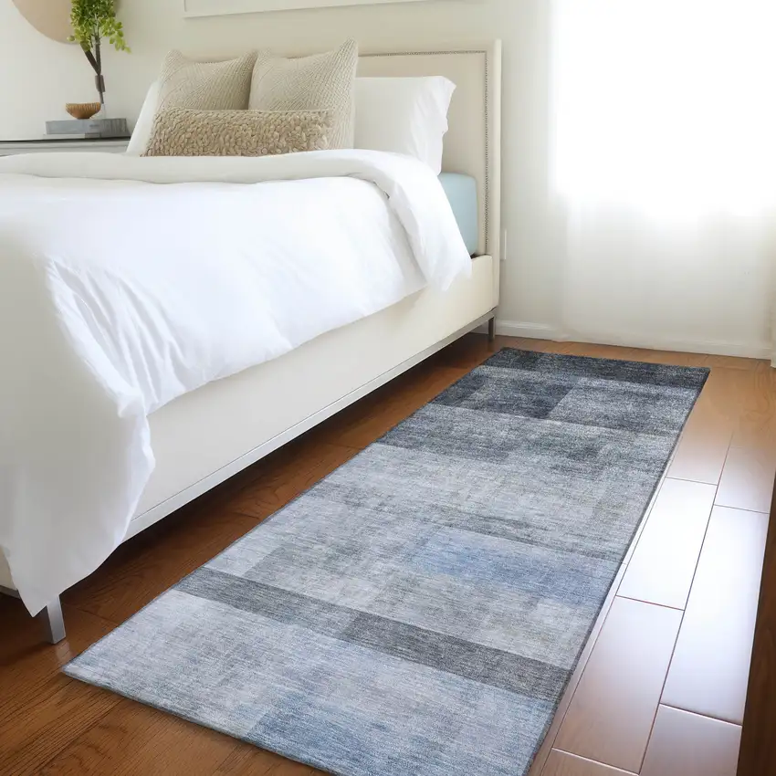 Navy and Gray Ombre Washable Non Skid Indoor Outdoor Runner Rug Photo 9