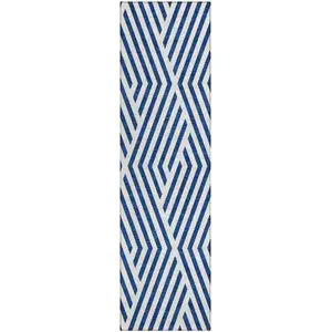 Photo of 8' Runner Navy and White Geometric Washable Non Skid Indoor Outdoor Runner Rug