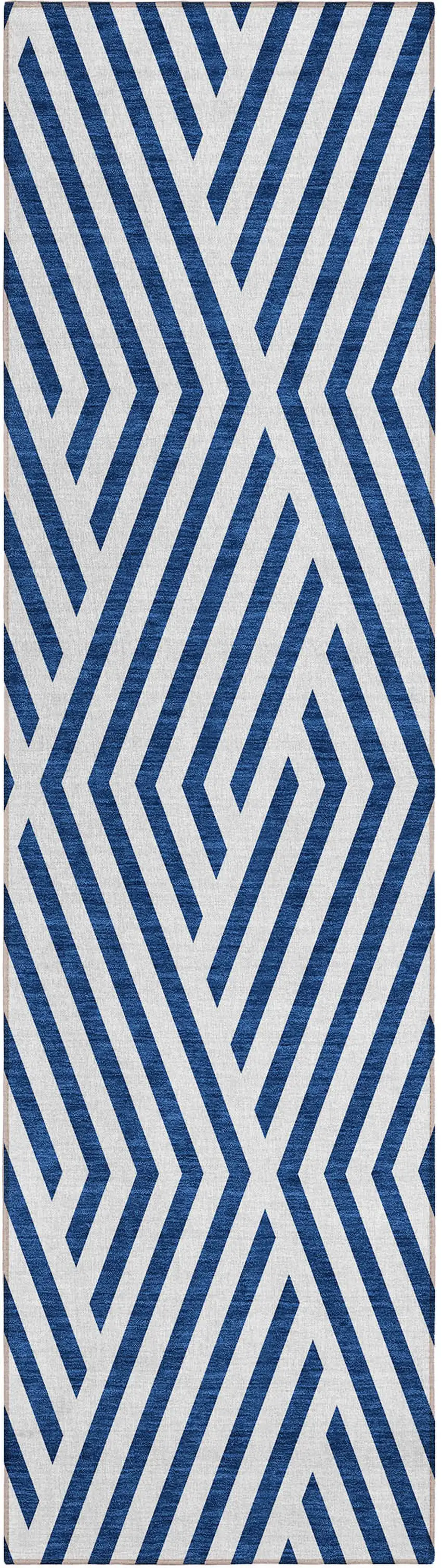 8' Runner Navy and White Geometric Washable Non Skid Indoor Outdoor Runner Rug Photo 1