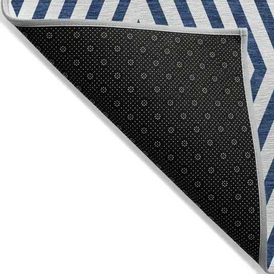 Navy and White Geometric Washable Non Skid Indoor Outdoor Runner Rug Photo 3