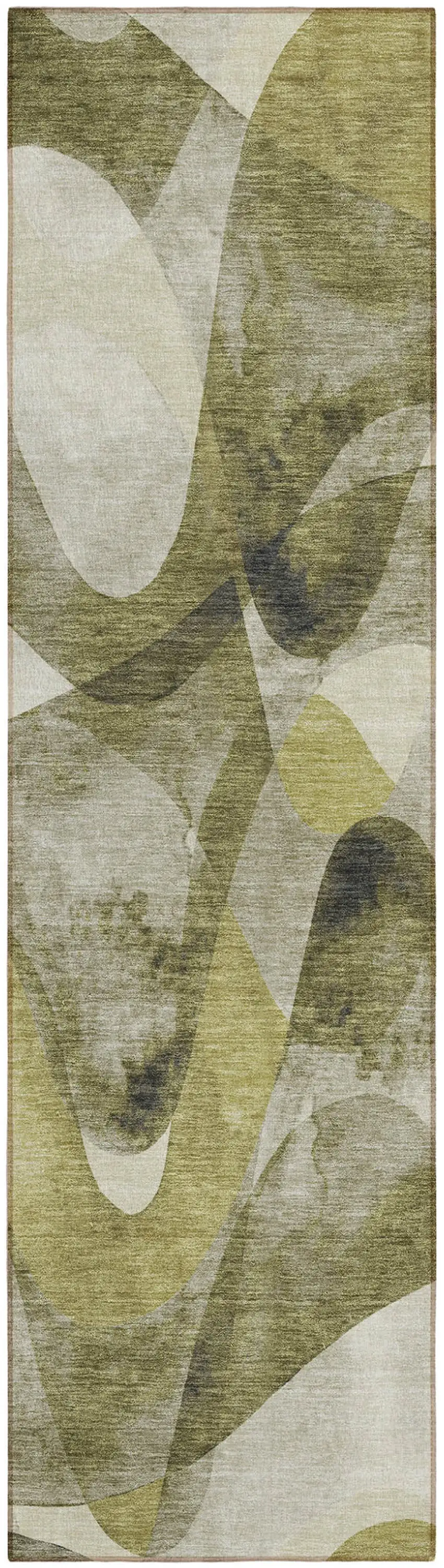 8' Runner Olive Green Abstract Washable Non Skid Indoor Outdoor Runner Rug Photo 1