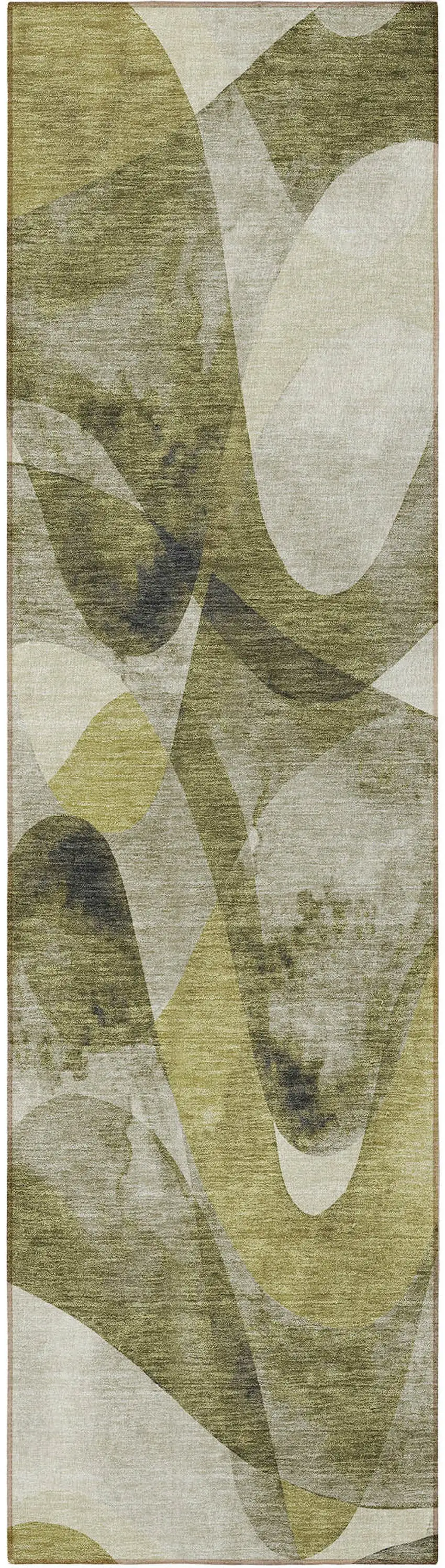 8' Runner Olive Green Abstract Washable Non Skid Indoor Outdoor Runner Rug Photo 3
