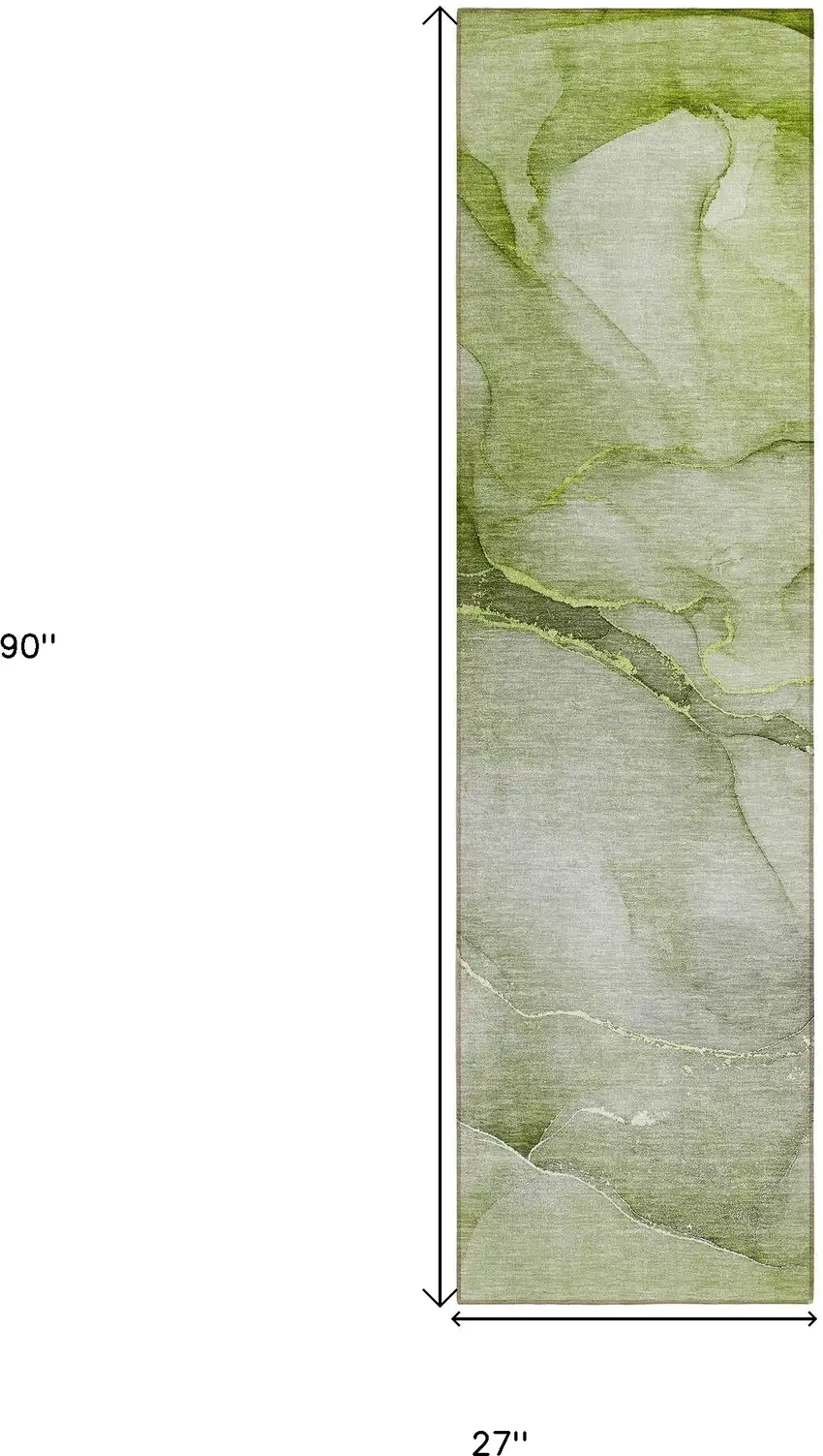 Olive Green Abstract Washable Non Skid Indoor Outdoor Runner Rug Photo 3