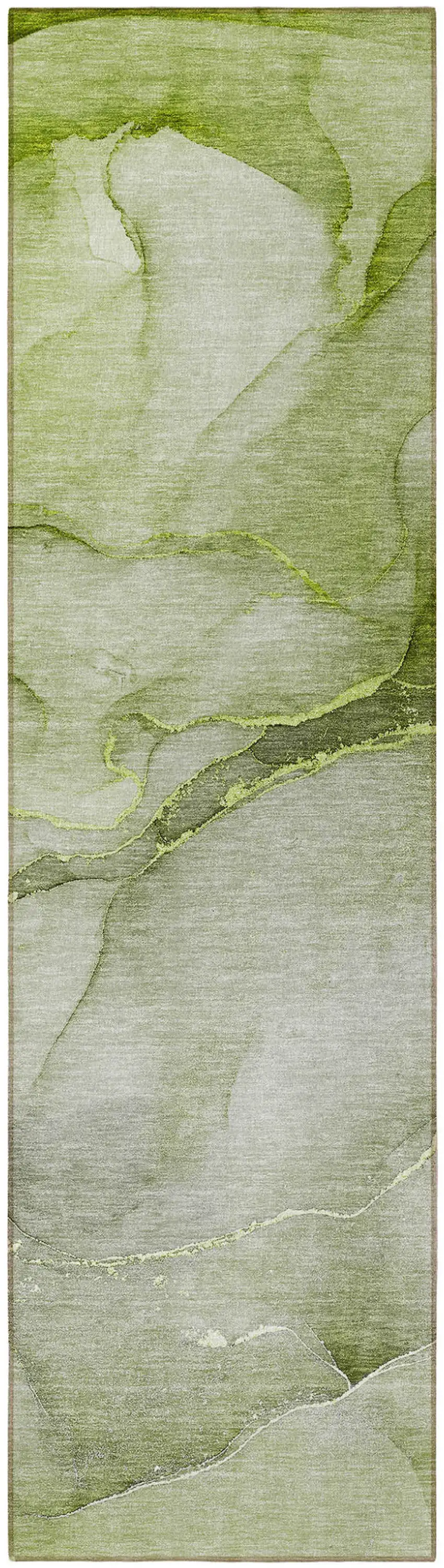 8' Runner Olive Green Abstract Washable Non Skid Indoor Outdoor Runner Rug Photo 5