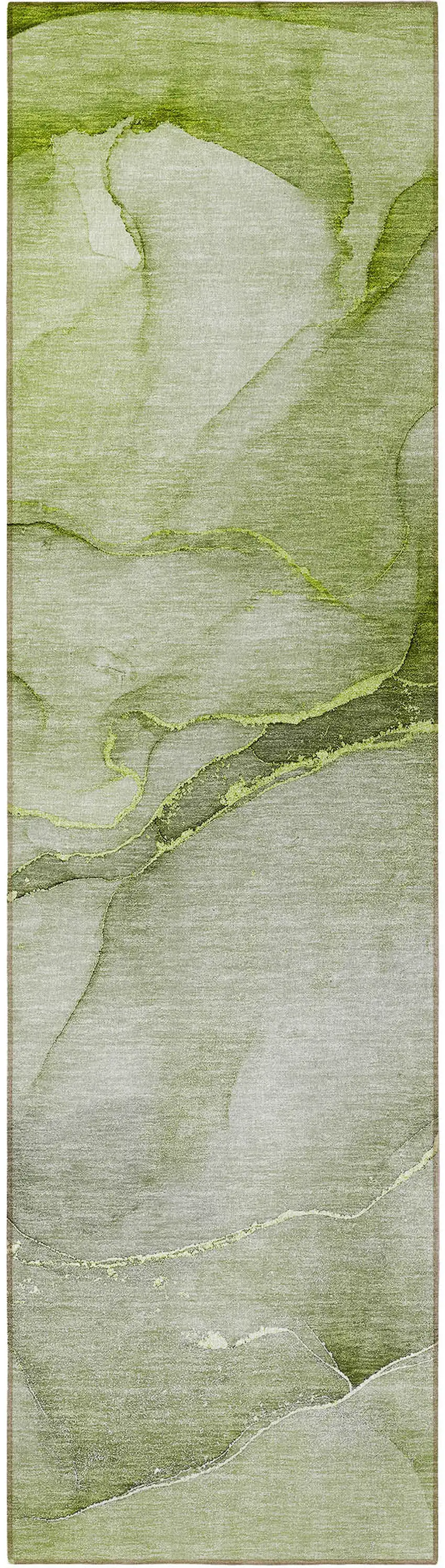 8' Runner Olive Green Abstract Washable Non Skid Indoor Outdoor Runner Rug Photo 5