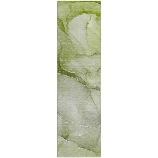 8' Runner Olive Green Abstract Washable Non Skid Indoor Outdoor Runner Rug Photo 2