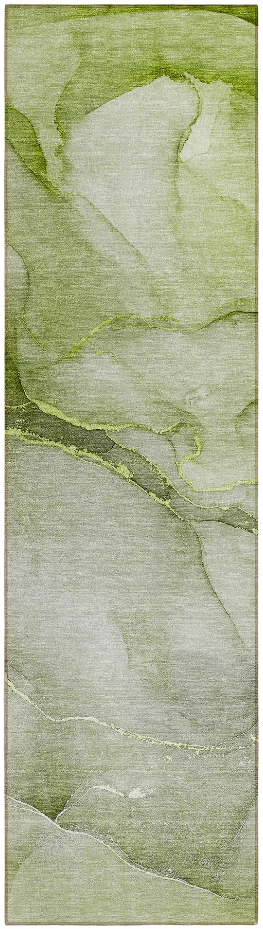 8' Runner Olive Green Abstract Washable Non Skid Indoor Outdoor Runner Rug Photo 2